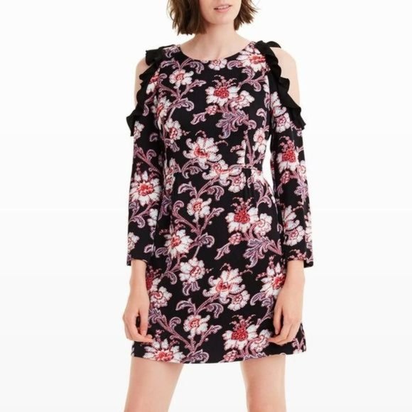Club Monaco Teodora Cold-Shoulder Floral Print Mini Dress Size 4. - Picture 1 of 12